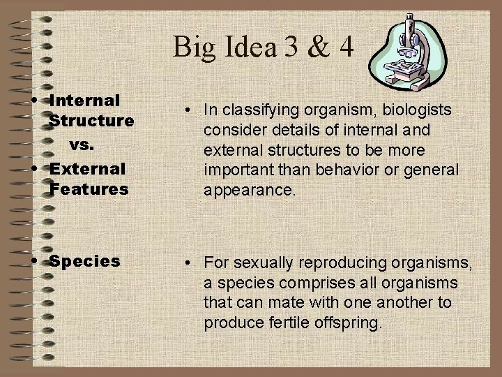 Big Idea 3 & 4 • Internal Structure vs. • External Features • Species
