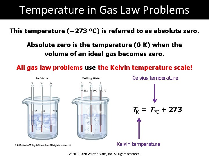 Temperature in Gas Law Problems This temperature (− 273 ºC) is referred to as