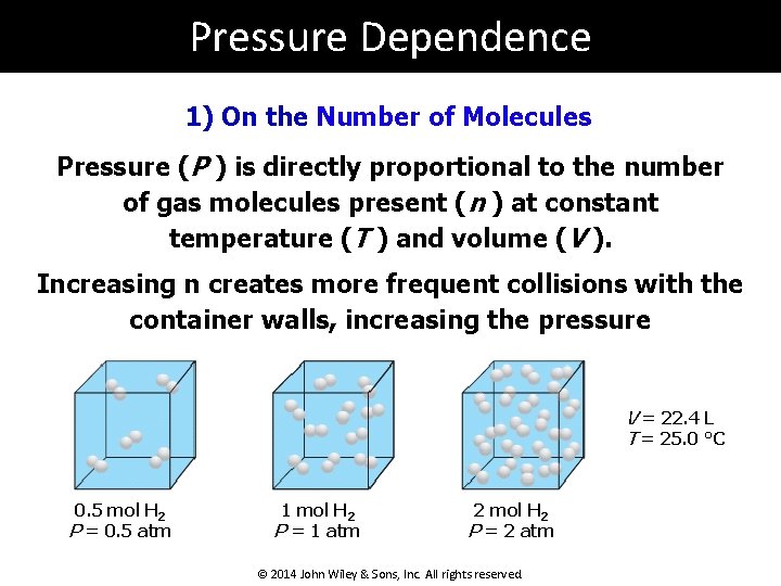 Pressure Dependence 1) On the Number of Molecules Pressure (P ) is directly proportional