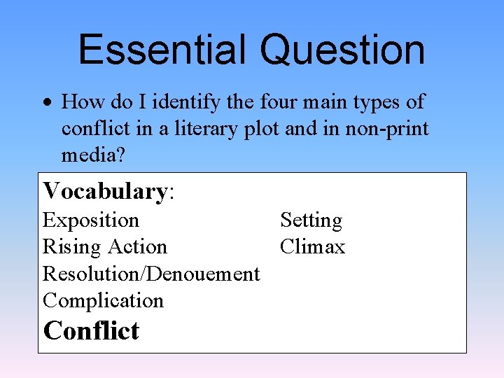 Essential Question · How do I identify the four main types of conflict in