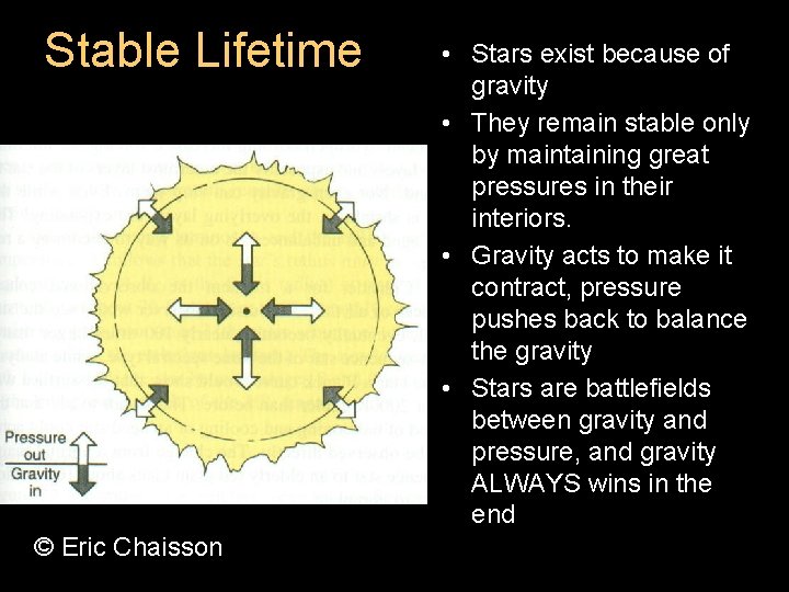 Stable Lifetime © Eric Chaisson • Stars exist because of gravity • They remain