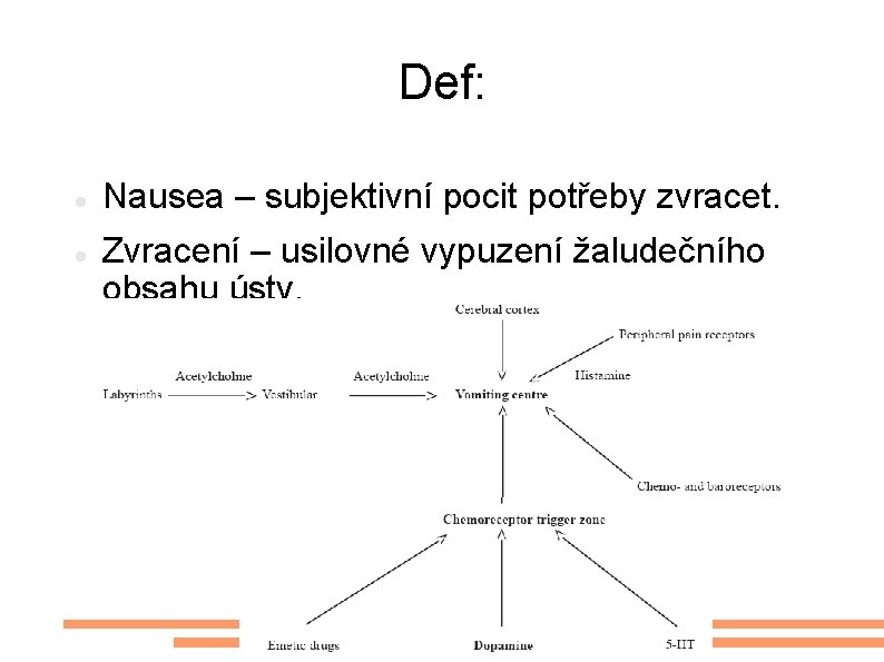 Def: Nausea – subjektivní pocit potřeby zvracet. Zvracení – usilovné vypuzení žaludečního obsahu ústy.