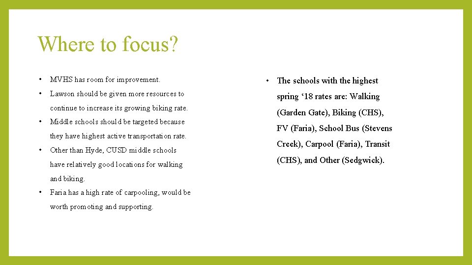 Where to focus? • MVHS has room for improvement. • Lawson should be given