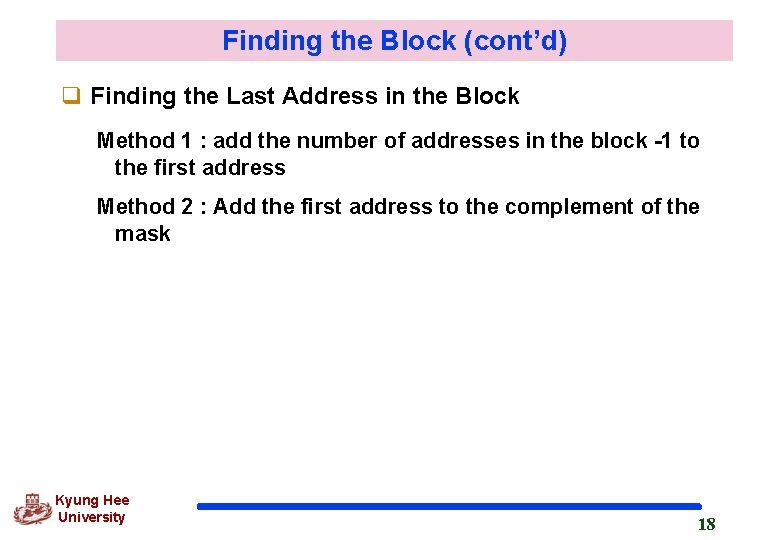 Finding the Block (cont’d) q Finding the Last Address in the Block Method 1