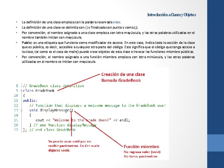 Introducción a Clases y Objetos • • • La definición de una clase empieza