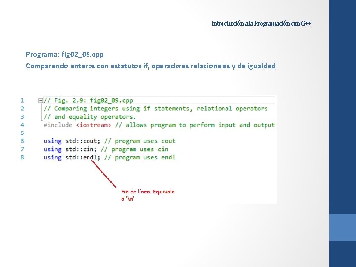 Introducción a la Programación con C++ Programa: fig 02_09. cpp Comparando enteros con estatutos