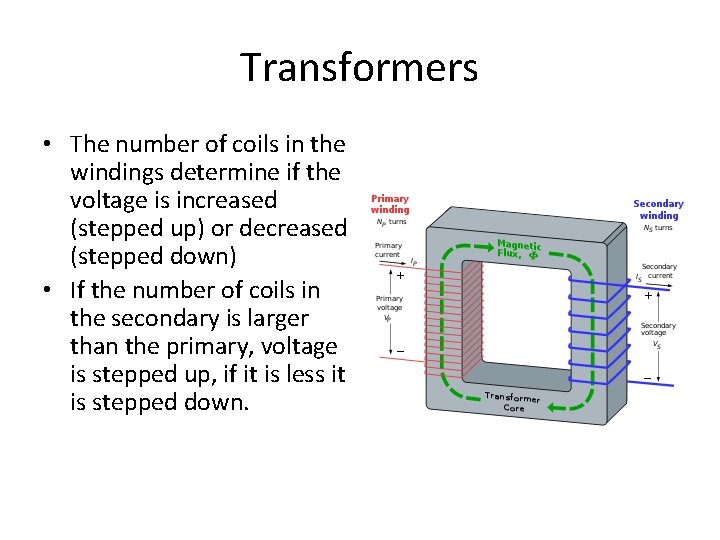 Transformers • The number of coils in the windings determine if the voltage is
