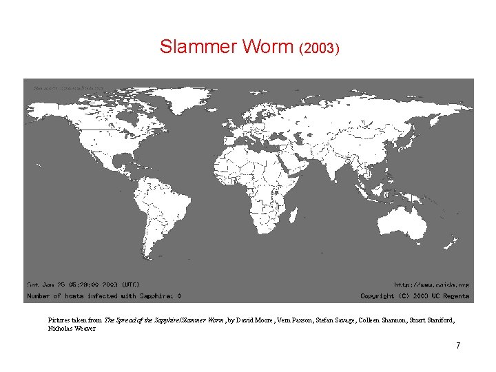 Slammer Worm (2003) Pictures taken from The Spread of the Sapphire/Slammer Worm, by David