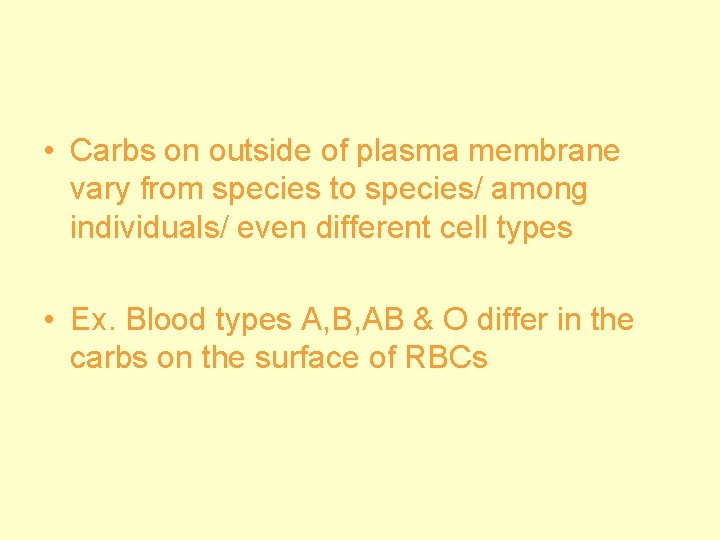  • Carbs on outside of plasma membrane vary from species to species/ among