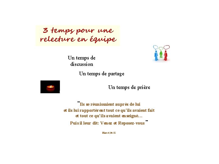 3 temps pour une relecture en équipe Un temps de discussion Un temps de