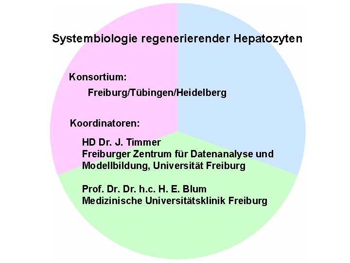 Systembiologie regenerierender Hepatozyten Konsortium: Freiburg/Tübingen/Heidelberg Koordinatoren: HD Dr. J. Timmer Freiburger Zentrum für Datenanalyse