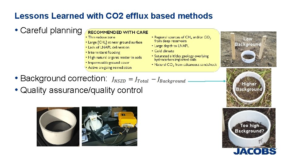 Lessons Learned with CO 2 efflux based methods • Careful planning Low Background •