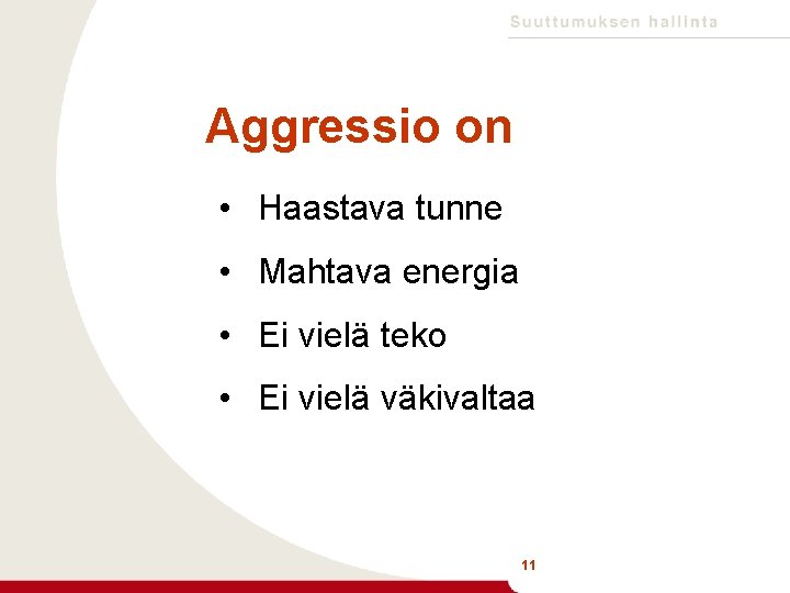 Aggressio on • Haastava tunne • Mahtava energia • Ei vielä teko • Ei