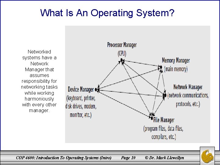 What Is An Operating System? Networked systems have a Network Manager that assumes responsibility