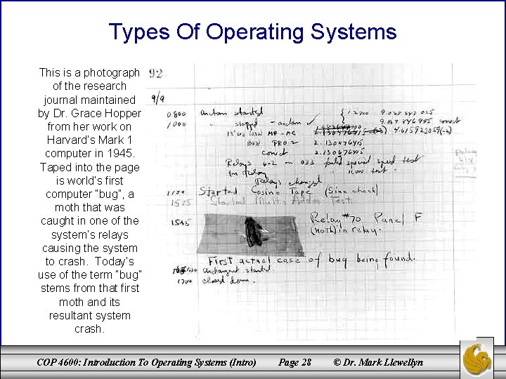 Types Of Operating Systems This is a photograph of the research journal maintained by