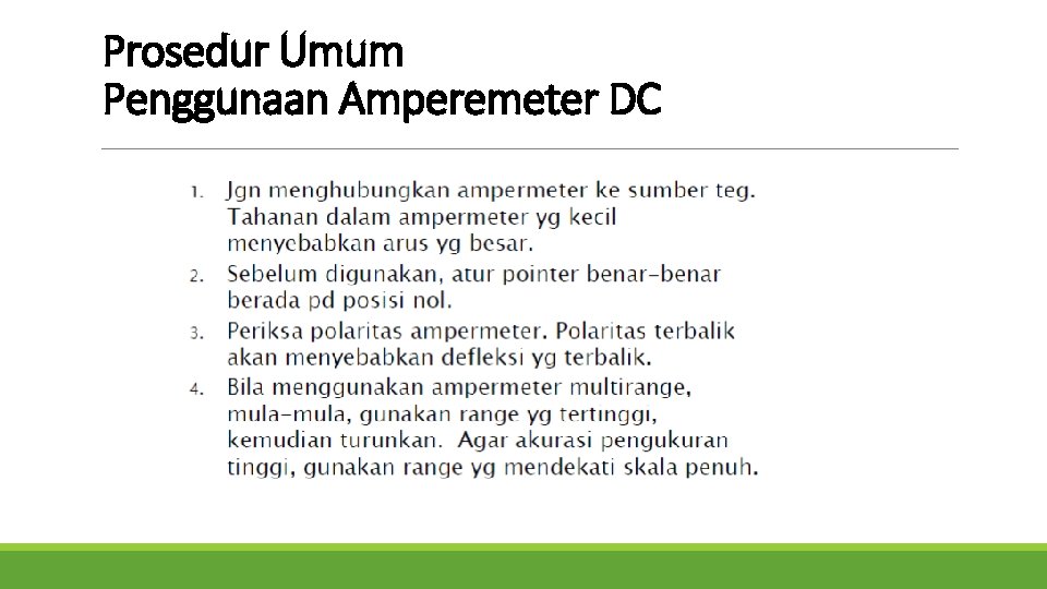 Prosedur Umum Penggunaan Amperemeter DC 