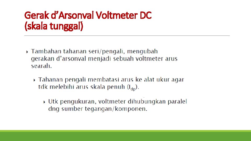 Gerak d’Arsonval Voltmeter DC (skala tunggal) 
