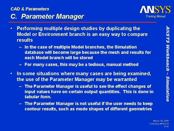 CAD & Parameters C. Parameter Manager Training Manual – In the case of multiple