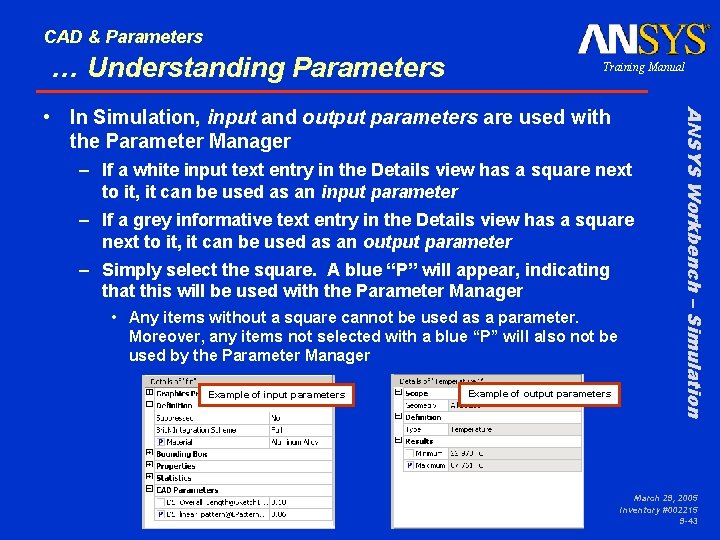 CAD & Parameters … Understanding Parameters Training Manual – If a white input text