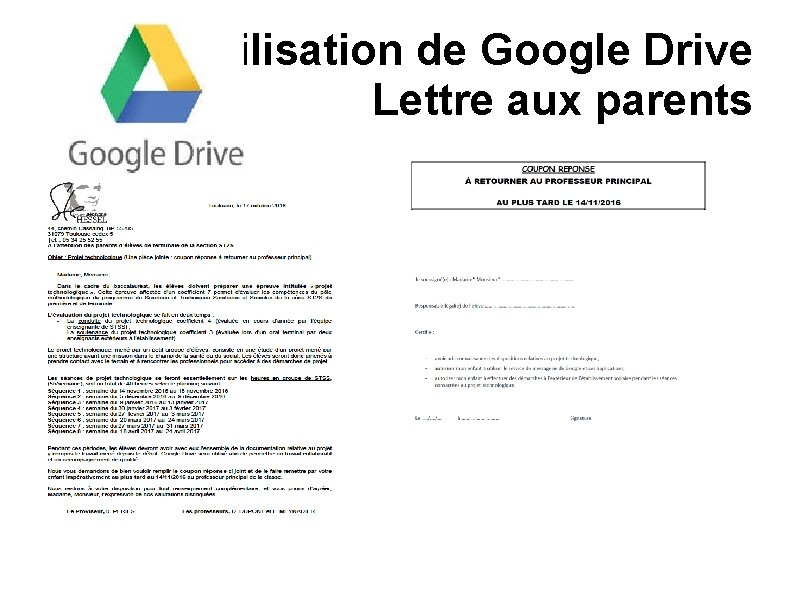 Utilisation de Google Drive Lettre aux parents 