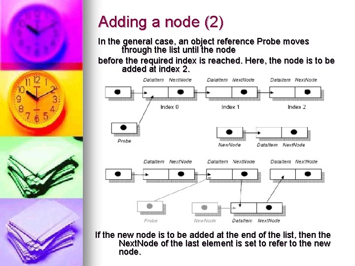 Adding a node (2) In the general case, an object reference Probe moves through