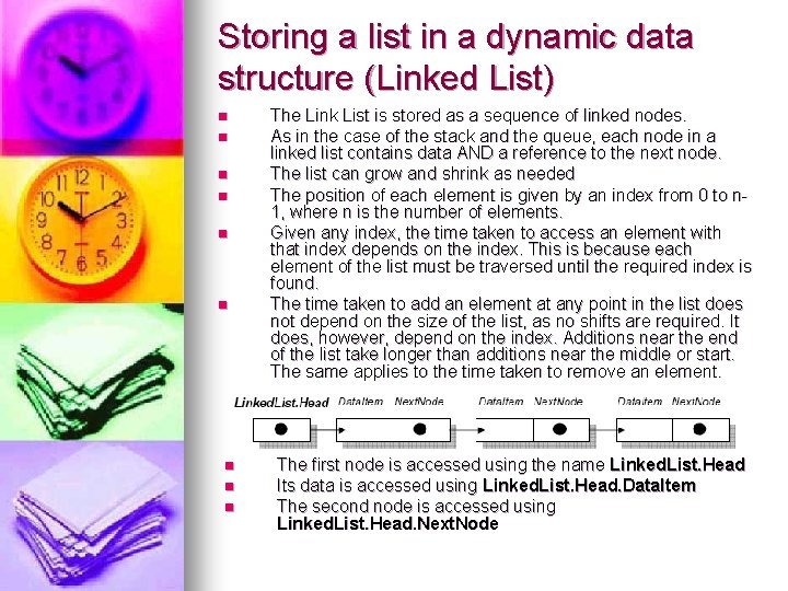Storing a list in a dynamic data structure (Linked List) n n n n