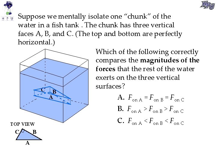 Suppose we mentally isolate one “chunk” of the water in a fish tank. The