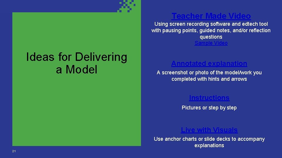 Teacher Made Video Using screen recording software and edtech tool with pausing points, guided