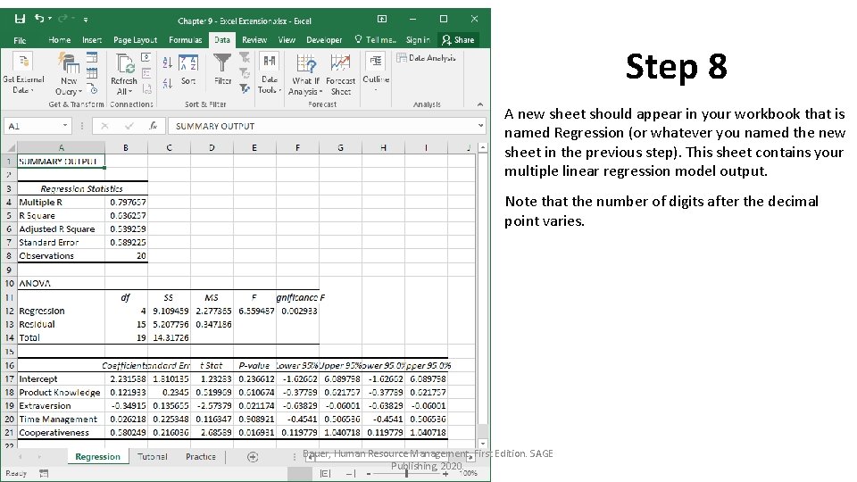 Step 8 A new sheet should appear in your workbook that is named Regression