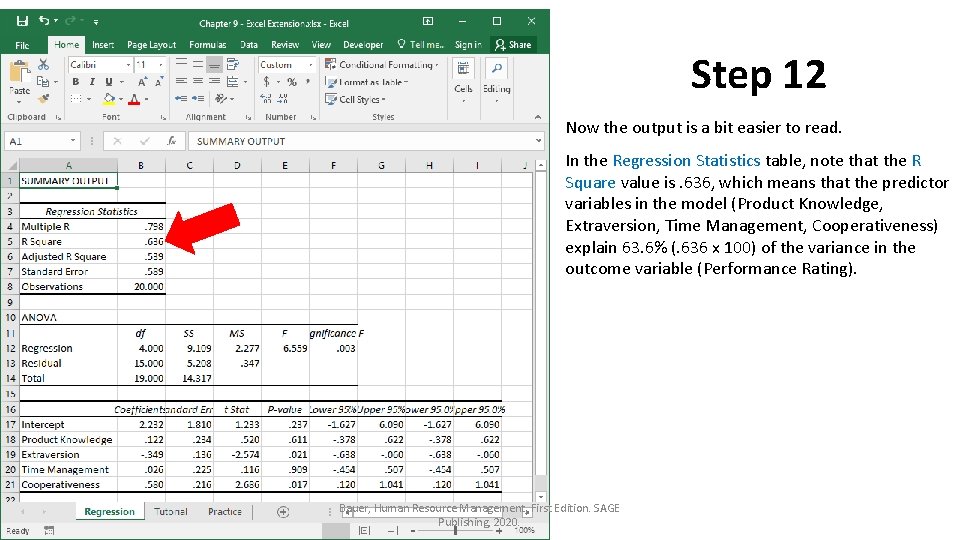 Step 12 Now the output is a bit easier to read. In the Regression