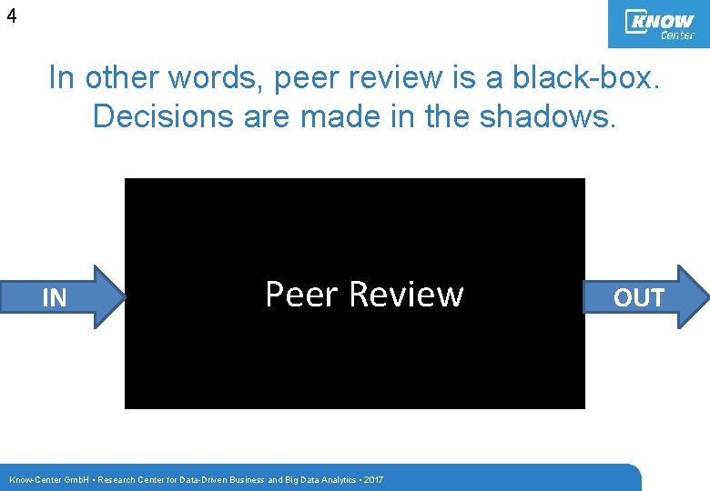 4 In other words, peer review is a black-box. Decisions are made in the