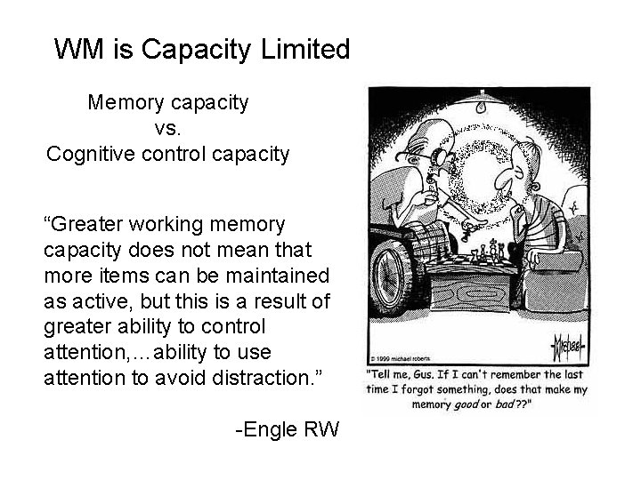 WM is Capacity Limited Memory capacity vs. Cognitive control capacity “Greater working memory capacity