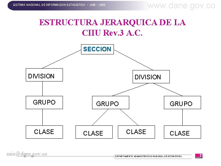 www. dane. gov. co SISTEMA NACIONAL DE INFORMACION ESTADISTICA - SNIE - 2003 ESTRUCTURA