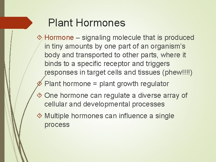 Plant Hormones Hormone – signaling molecule that is produced in tiny amounts by one