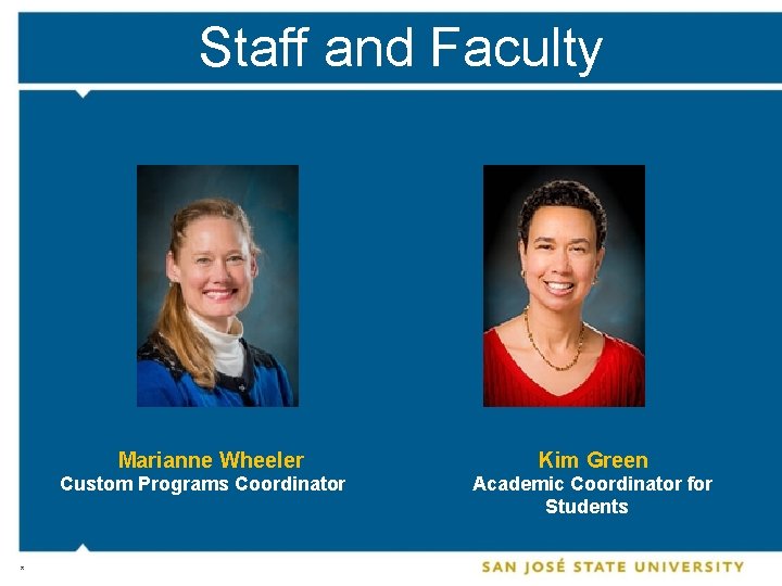 Staff and Faculty Marianne Wheeler Custom Programs Coordinator * Kim Green Academic Coordinator for