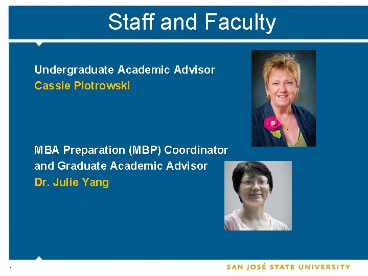 Staff and Faculty Undergraduate Academic Advisor Cassie Piotrowski MBA Preparation (MBP) Coordinator and Graduate