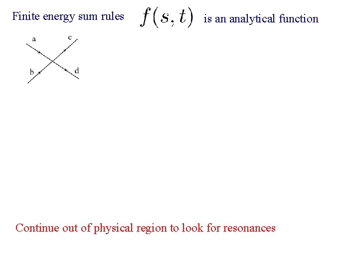 Finite energy sum rules is an analytical function Continue out of physical region to