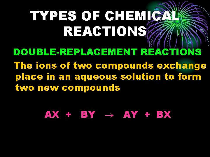TYPES OF CHEMICAL REACTIONS DOUBLE-REPLACEMENT REACTIONS The ions of two compounds exchange place in
