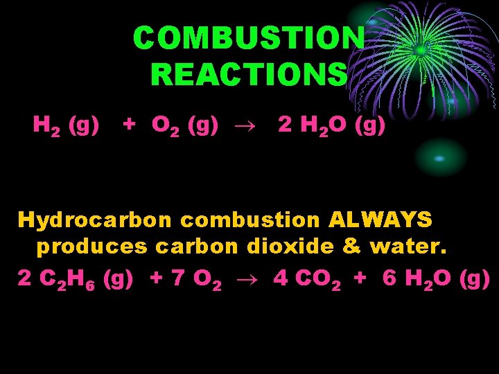 COMBUSTION REACTIONS H 2 (g) + O 2 (g) 2 H 2 O (g)