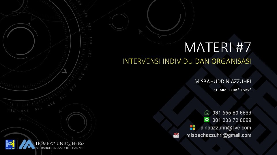 MATERI #7 INTERVENSI INDIVIDU DAN ORGANISASI MISBAHUDDIN AZZUHRI SE. MM. CPHR®. CSRS®. 081 555