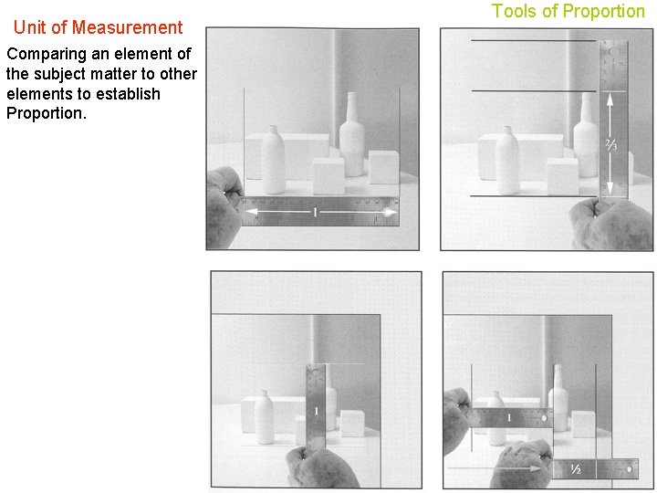 Unit of Measurement Comparing an element of the subject matter to other elements to