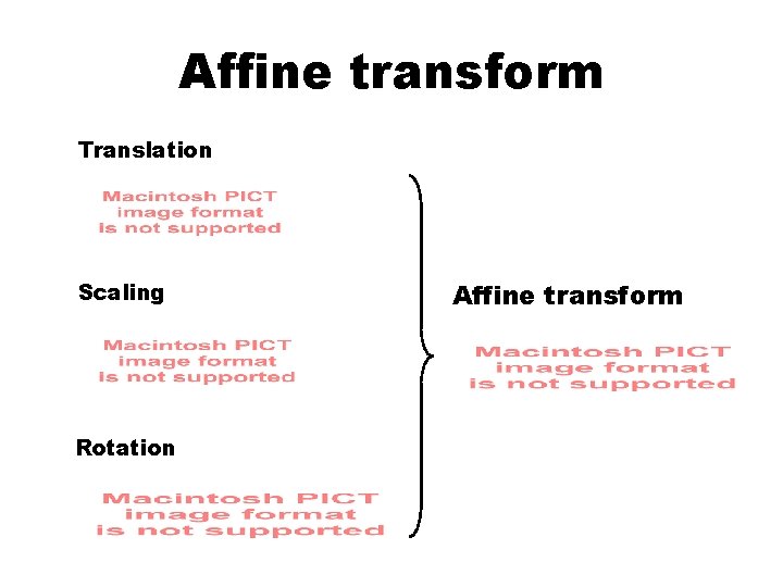 Affine transform Translation Scaling Rotation Affine transform 