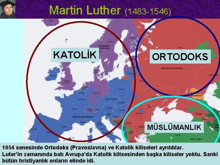 Martin Luther (1483 -1546) KATOLİK ORTODOKS MÜSLÜMANLIK 1054 senesinde Ortodoks (Pravoslavna) ve Katolik kiliseleri