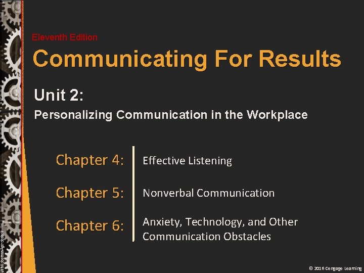 Eleventh Edition Communicating For Results Unit 2: Personalizing Communication in the Workplace Chapter 4: