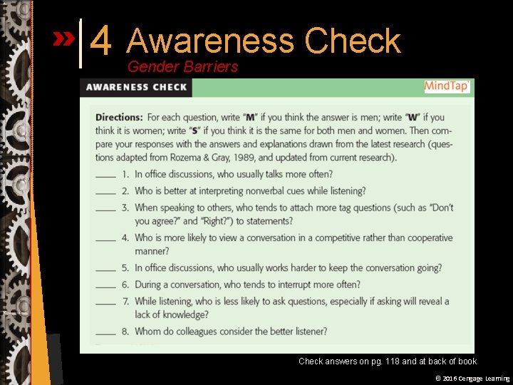 4 Awareness Check Gender Barriers Check answers on pg. 118 and at back of