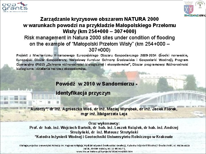 Zarządzanie kryzysowe obszarem NATURA 2000 w warunkach powodzi na przykładzie Małopolskiego Przełomu Wisły (km