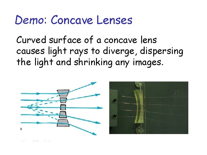 Demo: Concave Lenses Curved surface of a concave lens causes light rays to diverge,