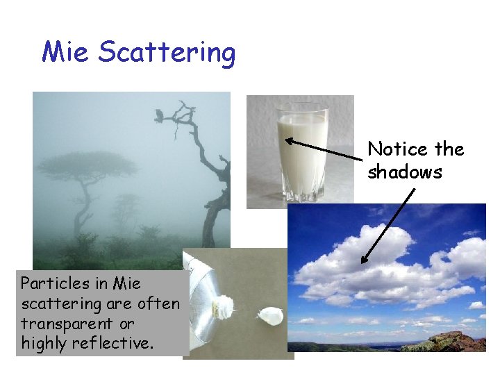 Mie Scattering Notice the shadows Particles in Mie scattering are often transparent or highly