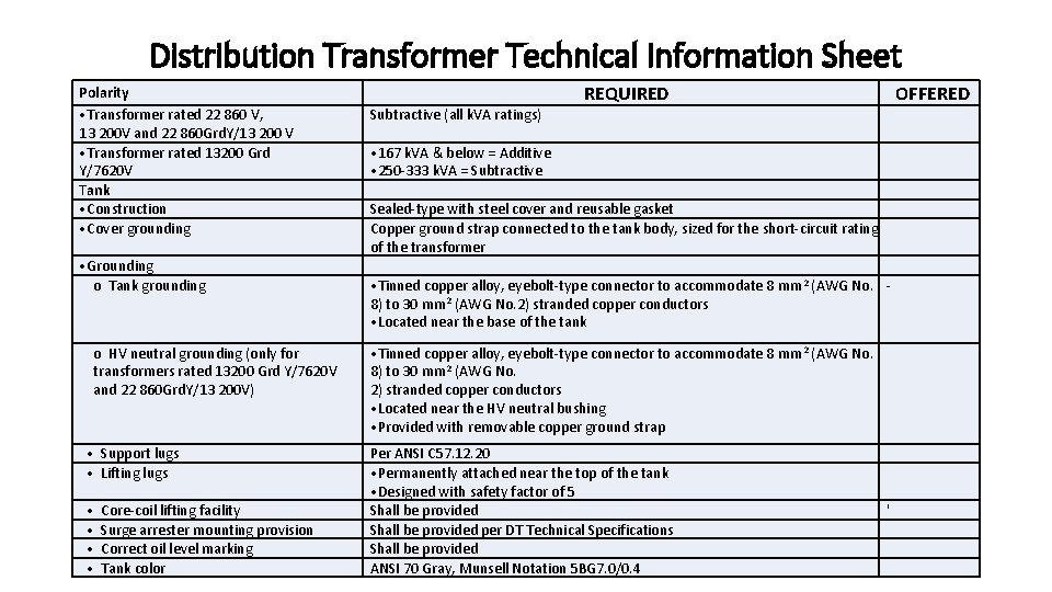 Distribution Transformer Technical Information Sheet Polarity • Transformer rated 22 860 V, 13 200