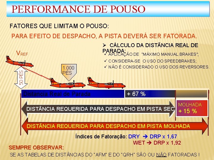 PERFORMANCE DE POUSO FATORES QUE LIMITAM O POUSO: PARA EFEITO DE DESPACHO, A PISTA